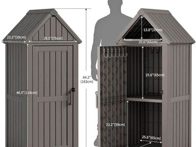 Outdoor Storage Shed Vertical Dark Grey Resin Tool Cabinet Compact Garden Locker