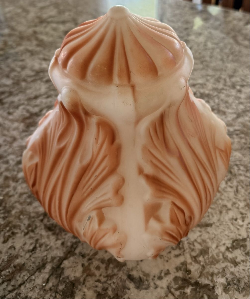 Vintage Frosted Glass Lamp Shade Pink, amber and White Raised Leaf Design