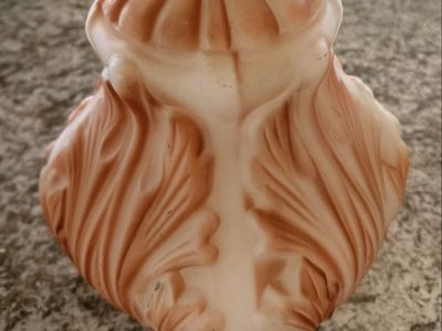 Vintage Frosted Glass Lamp Shade Pink, amber and White Raised Leaf Design