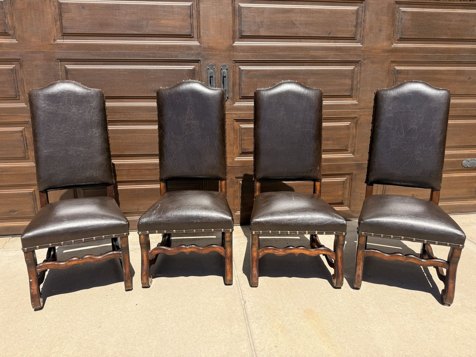 Set of 4 Genuine Leather Dining Chairs – Rustic Solid Wood