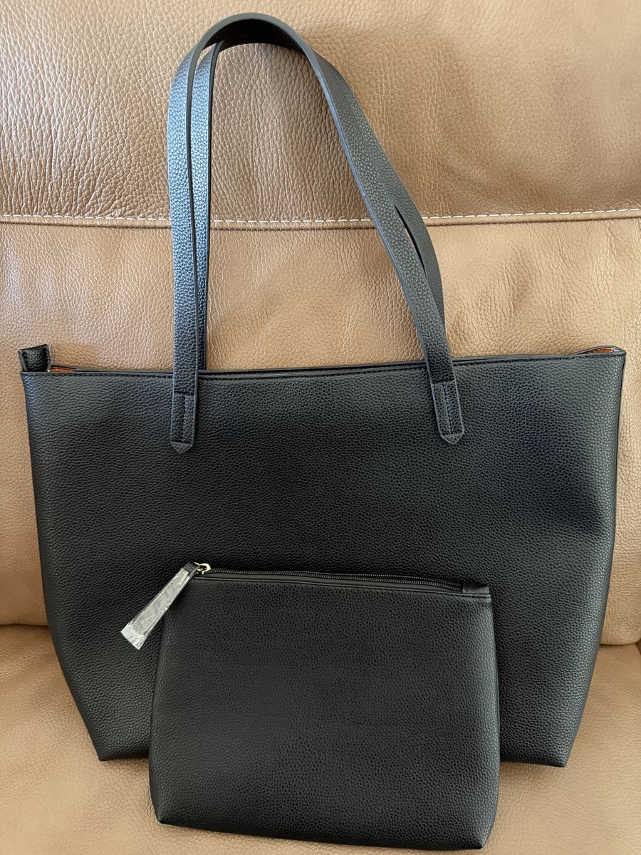 NEW Nordstrom BP. Black Faux-Leather Tote Bag Handbag & Pouch