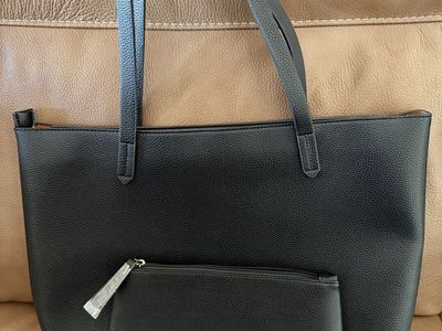 NEW Nordstrom BP. Black Faux-Leather Tote Bag Handbag & Pouch
