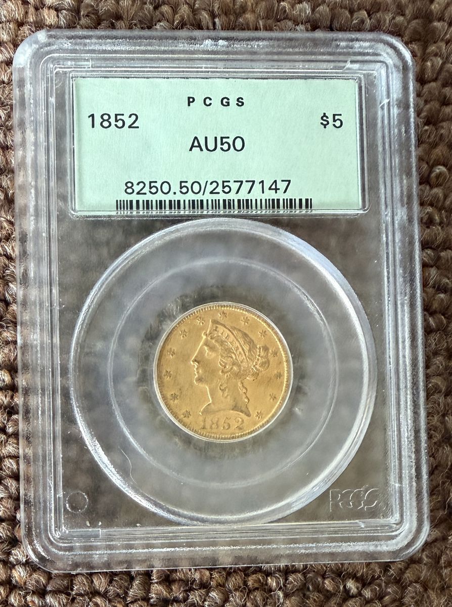 1852 AU $5 Gold Morgan 1/4 oz Gold Coin