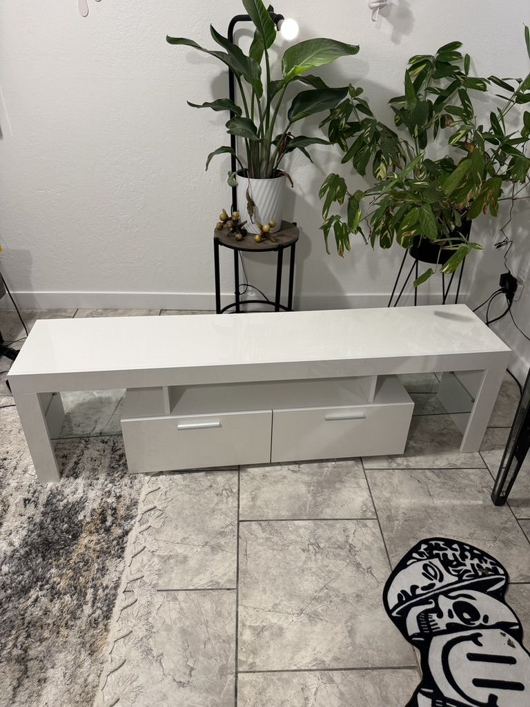 Modern White High-Gloss LED TV Stand