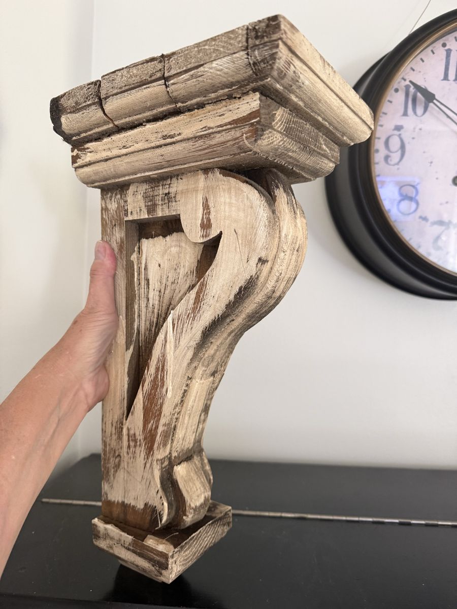 Rustic Distressed Wooden Corbel Wall Shelf Bracket Architectural Salvage 17 Inch