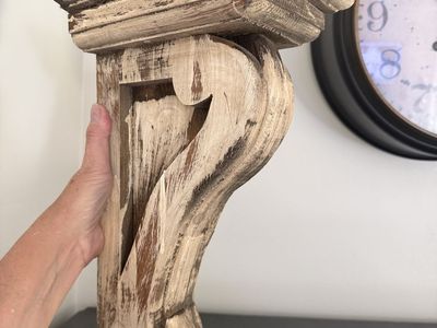 Rustic Distressed Wooden Corbel Wall Shelf Bracket Architectural Salvage 17 Inch