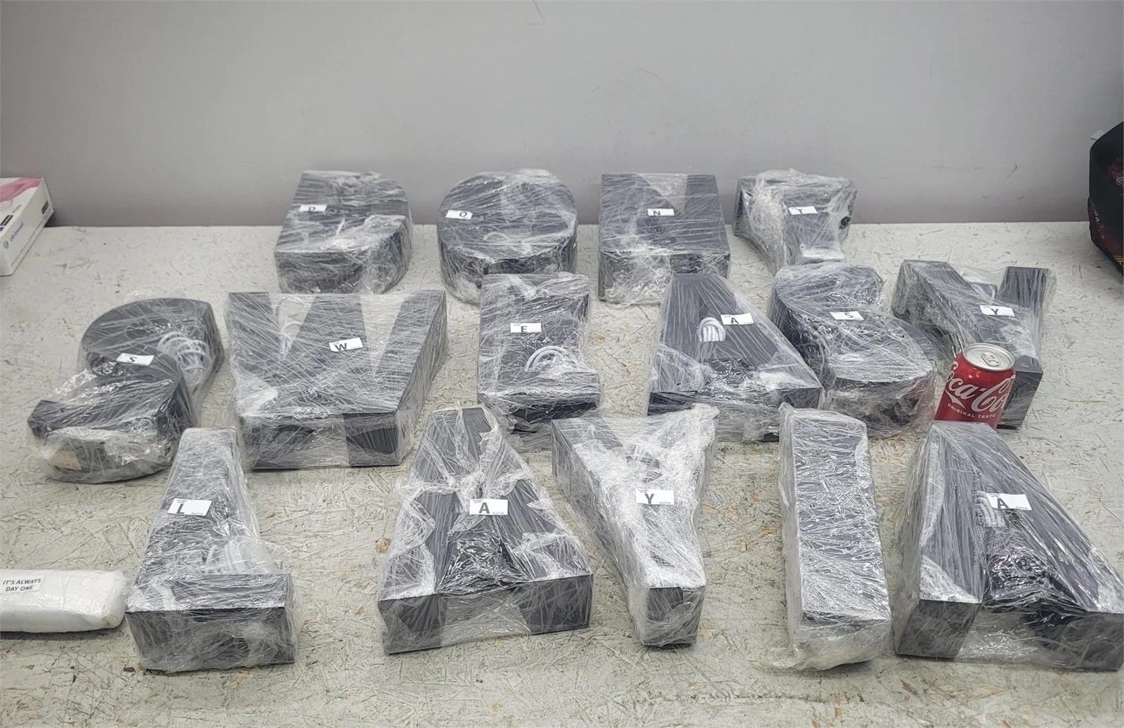 A set of 15 backlit LED letters, with Power Box Transformer Switch Model HMA-60NU-RX