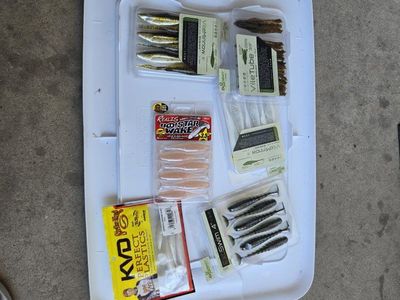 Large Lot of Fishing Lures, Soft Baits, and Jerkbaits (Googan Squad, Strike King, Z-Man)