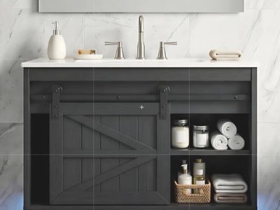 DWVO 24" LED Bathroom Vanity with Sink, Farmhouse Sliding Barn Door Bathroom Cabinet, Bathroom Vanities, Wall Mounted Floating C