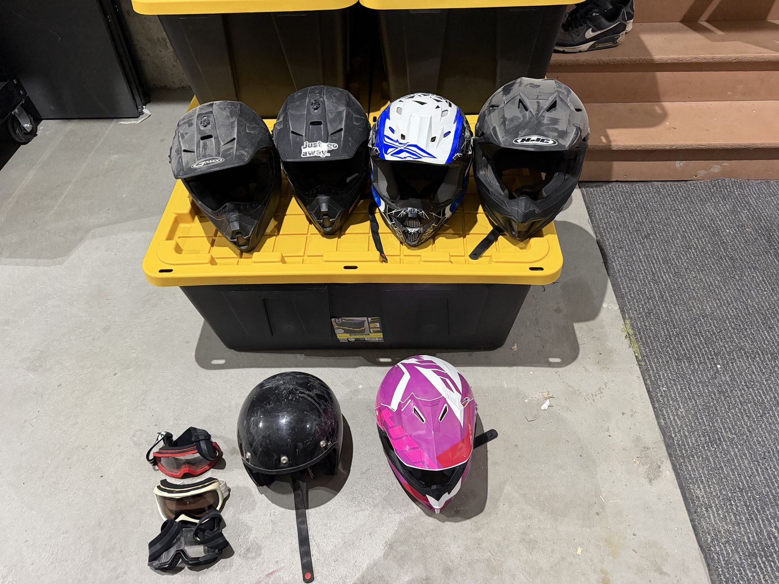 Used Dirt Bike Helmets (Assorted Brands/Sizes) & Goggles - Lot of 6 Helmets