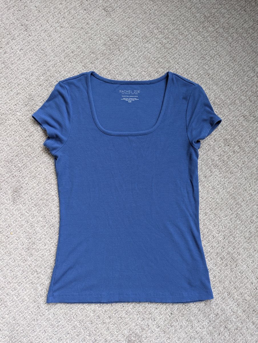 Rachel Zoe layering essentials blue square neck ribbed tee, size M