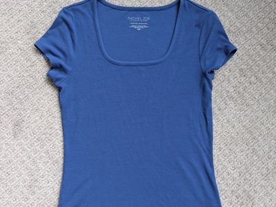 Rachel Zoe layering essentials blue square neck ribbed tee, size M