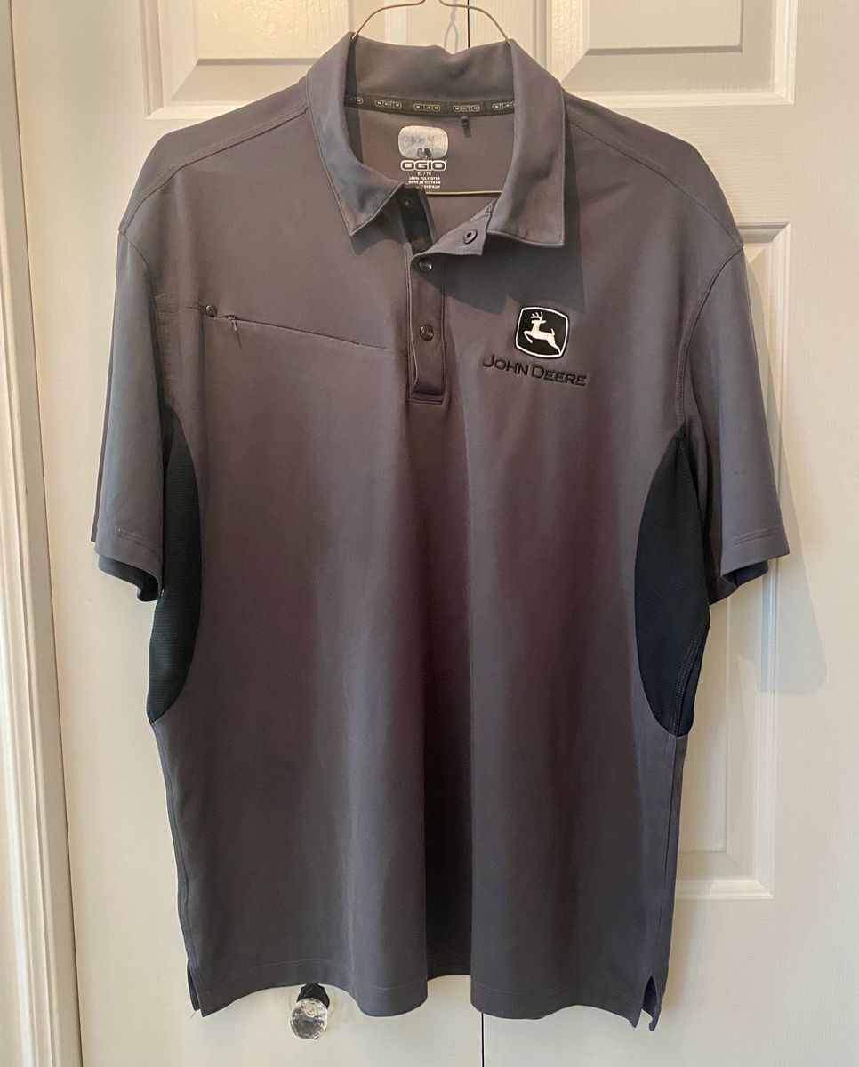 OGIO John Deere Men's Gray Polo Shirt, Size XL, Performance Fabric, Short Sleeve