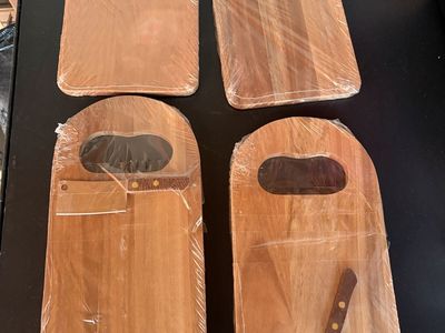 4 New Wooden Cutting Boards with Cleaver Knife Set - Unopened Kitchen Prep