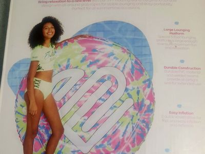 Justice 5 FT Tie Dye Floating Island Inflatable Pool Float with Grab Rope