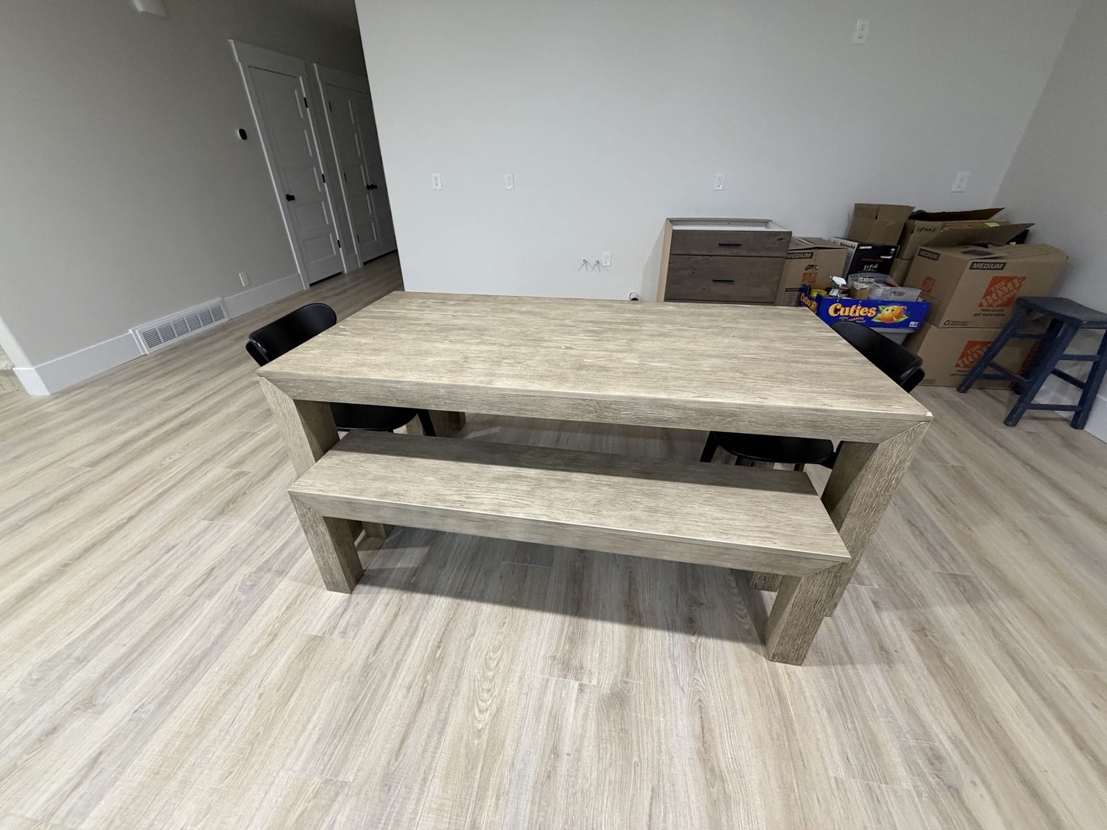 Modern Light Wood Dining Table Set with Bench and Chairs