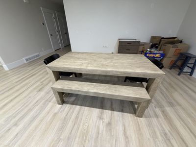 Modern Light Wood Dining Table Set with Bench and Chairs