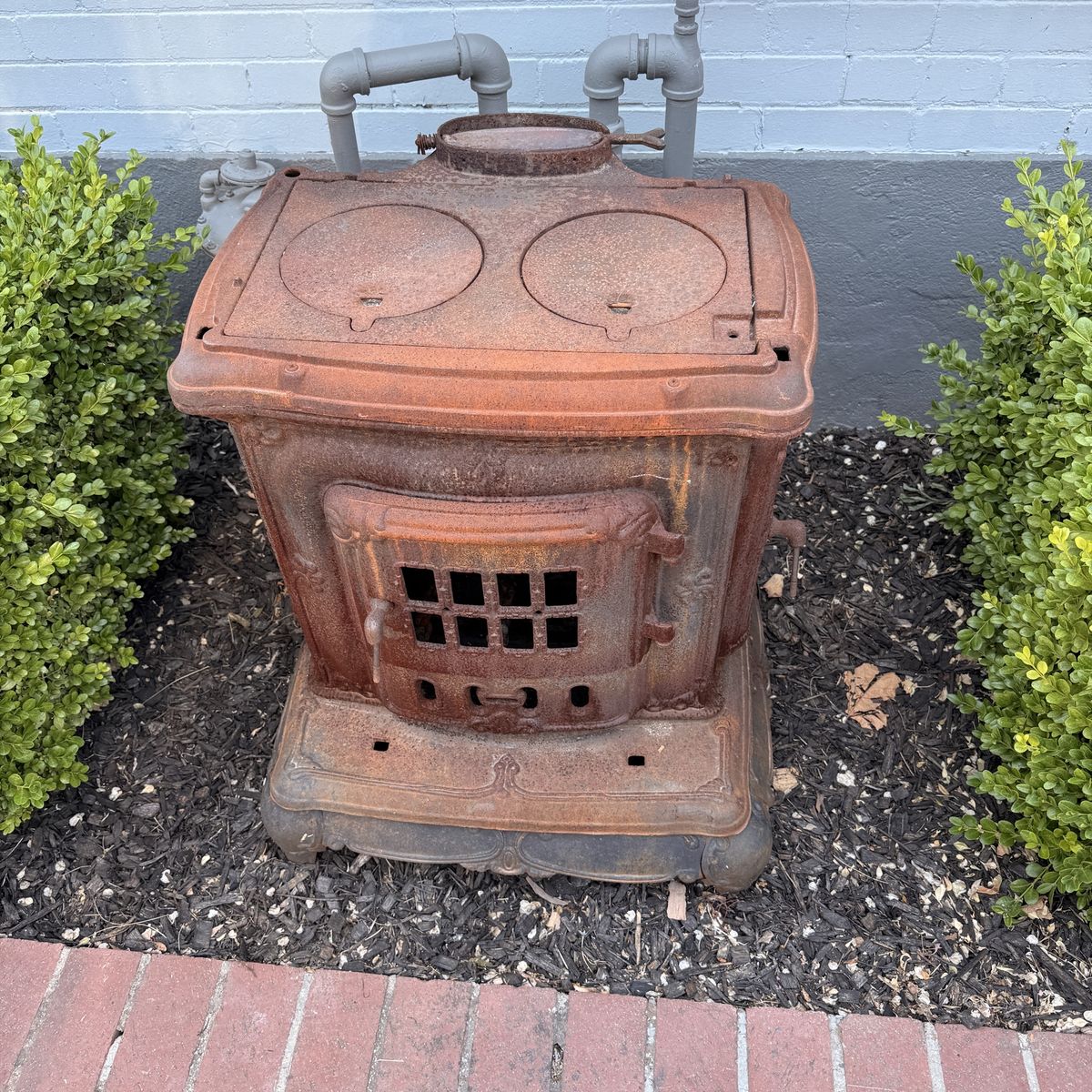 Vintage Cast Iron Wood Burning Stove - Rustic Outdoor Decor / Architectural Salvage