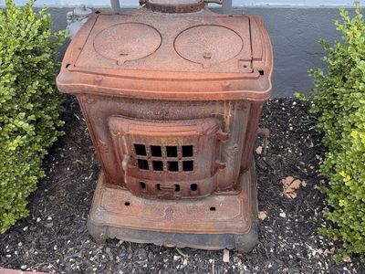 Vintage Cast Iron Wood Burning Stove - Rustic Outdoor Decor / Architectural Salvage