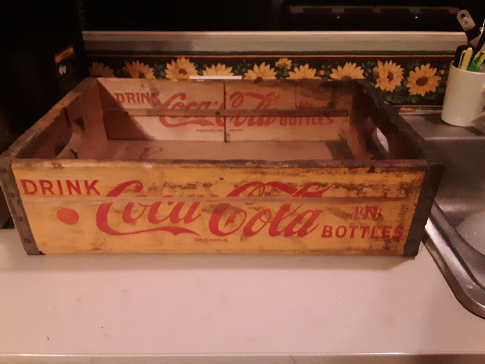 Vintage Coca Cola Yellow Wooden Crate for Bottles 1950's-1960's
