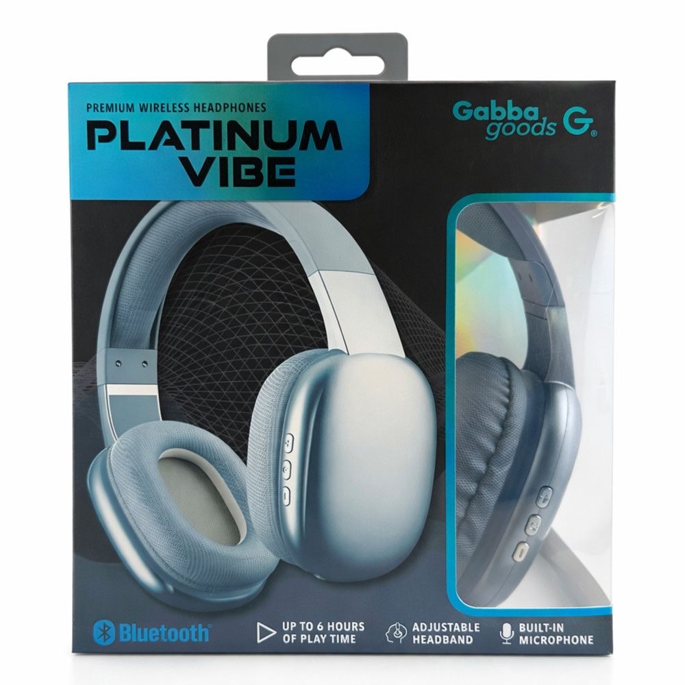 Gabba Goods Platinum Vibe Wireless Bluetooth Headphones with Adjustable Headband & Built-in Mic