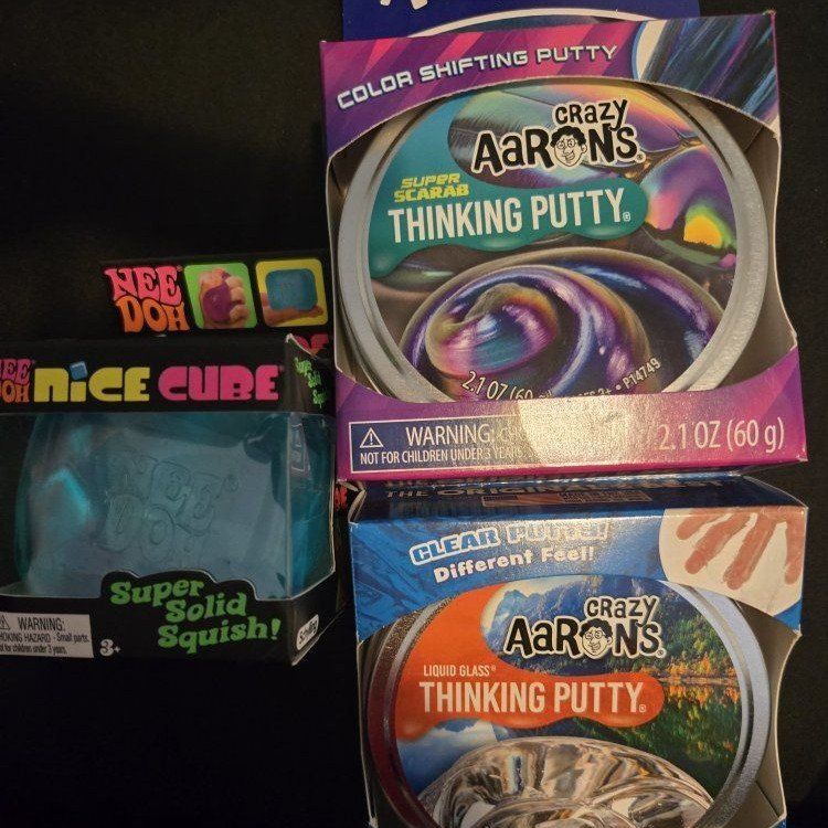 NEW- Sealed Crazy Aaron's Thinking Putty (Super Scarab & Liquid Glass) and NeeDoh Nice Cube Set