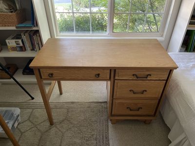 Solid Wood Secretary Desk with 4 Drawers - Light Oak Finish