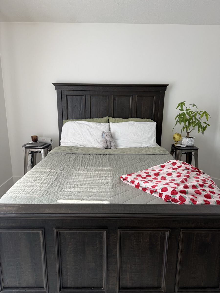 Sedona Solid Wood Queen Panel Bed Frame - Weathered Black