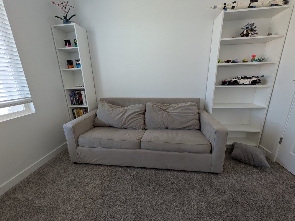 West elm Light Gray Fabric Loveseat Sofa - 78.5" Wide, Good Condition, Comfortable Seating, it's also a hide a bed