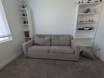 West elm Light Gray Fabric Loveseat Sofa - 78.5" Wide, Good Condition, Comfortable Seating, it's also a hide a bed
