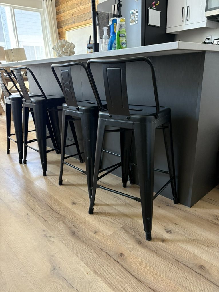 4 Black Metal Barstools - 24 Inch Seat Height