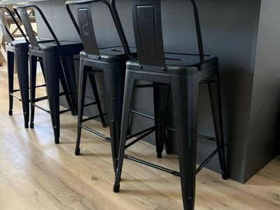 4 Black Metal Barstools - 24 Inch Seat Height