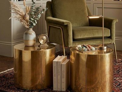 Vintage MCM Curtis Jere Brass Drum End Tables