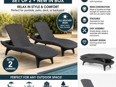 Keter Grenada All-Weather Resin Wicker Adjustable Stackable Outdoor Lounge Chair Set (Set of 2)