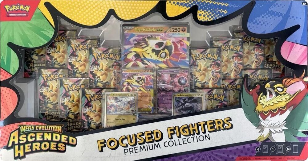 New - Pokémon TCG Ascended Heroes Focused Fighters Premium Collection - 14 Packs