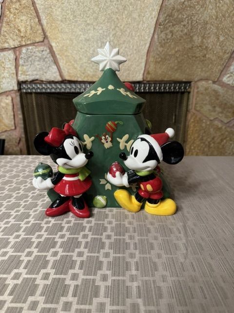 Disney Mickey and Minnie Mouse Christmas Tree Ceramic Cookie Jar (2016 Disney Store Release)