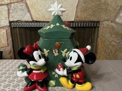Disney Mickey and Minnie Mouse Christmas Tree Ceramic Cookie Jar (2016 Disney Store Release)