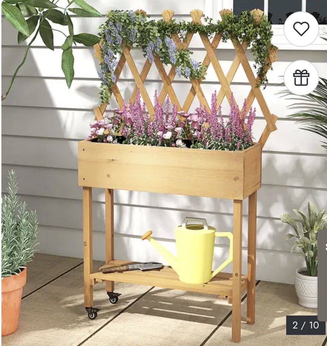 New in Box! Wooden Raised Garden Bed Planter with Trellis & Wheels - 51" Tall, 36" Wide