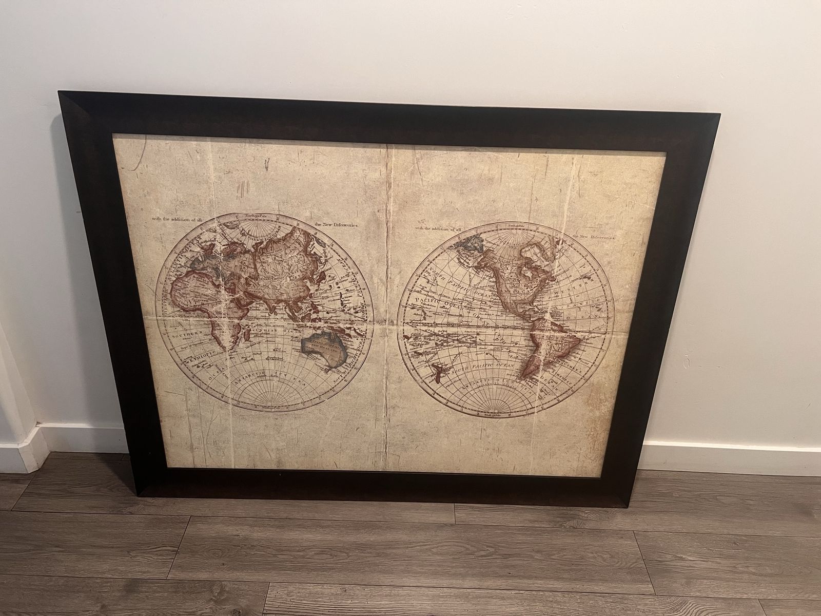 Discontinued Large Framed Antique Style World Map Wall Art Decor