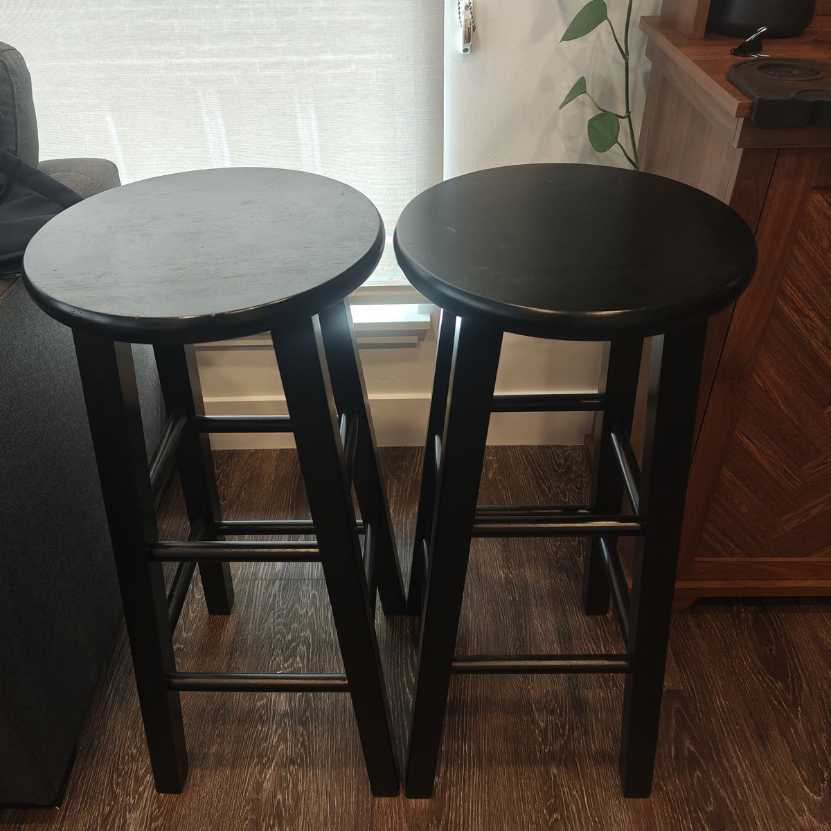 Pair of Black Wooden Bar Stools - Used, Good Condition, Classic Design