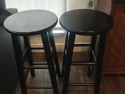 Pair of Black Wooden Bar Stools - Used, Good Condition, Classic Design