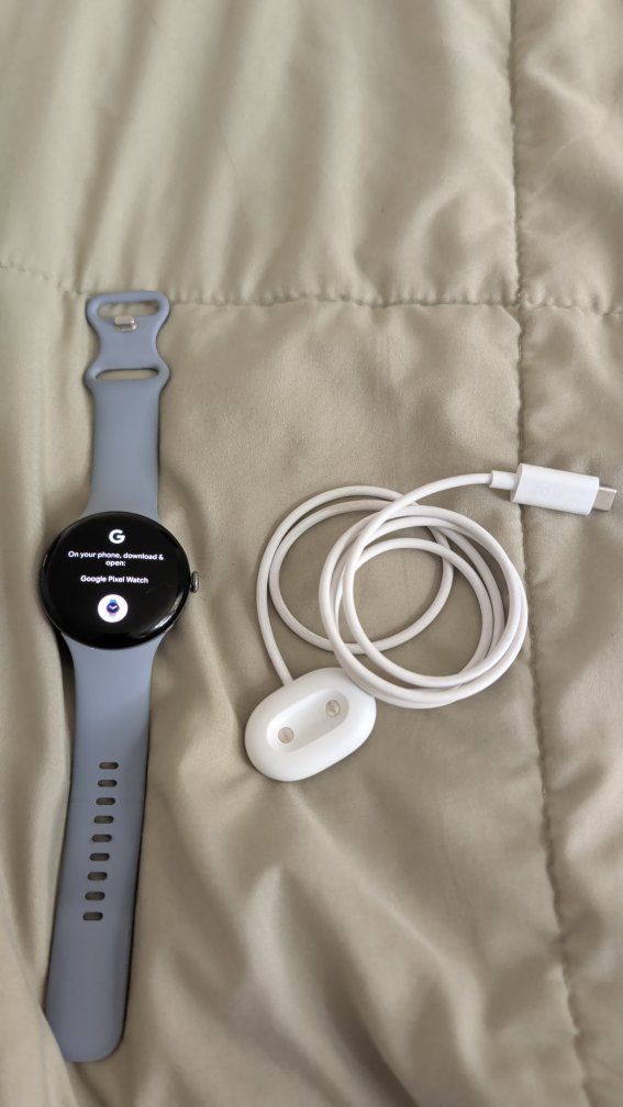Google Pixel Watch 4 XL (45mm) with Grey Band and USB-C Charging Cable