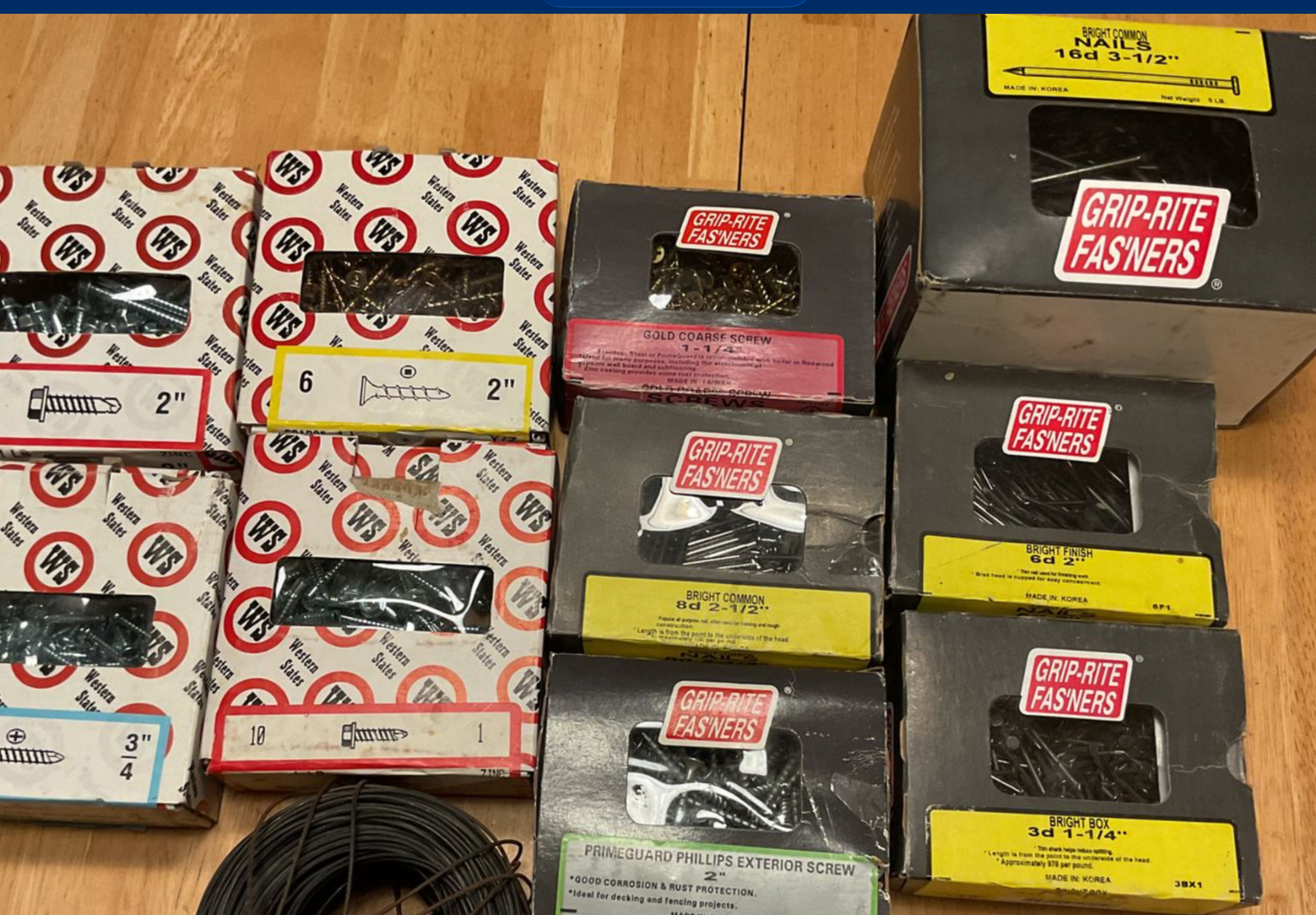 10 Boxes Misc. Nails,Screws and Such