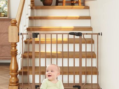 29"-40" Baby Gate for Stairs, Auto Close Stroller Friendly Dog Gate Indoor for Doorways, Pressure Mounted Baby Gate, Brown