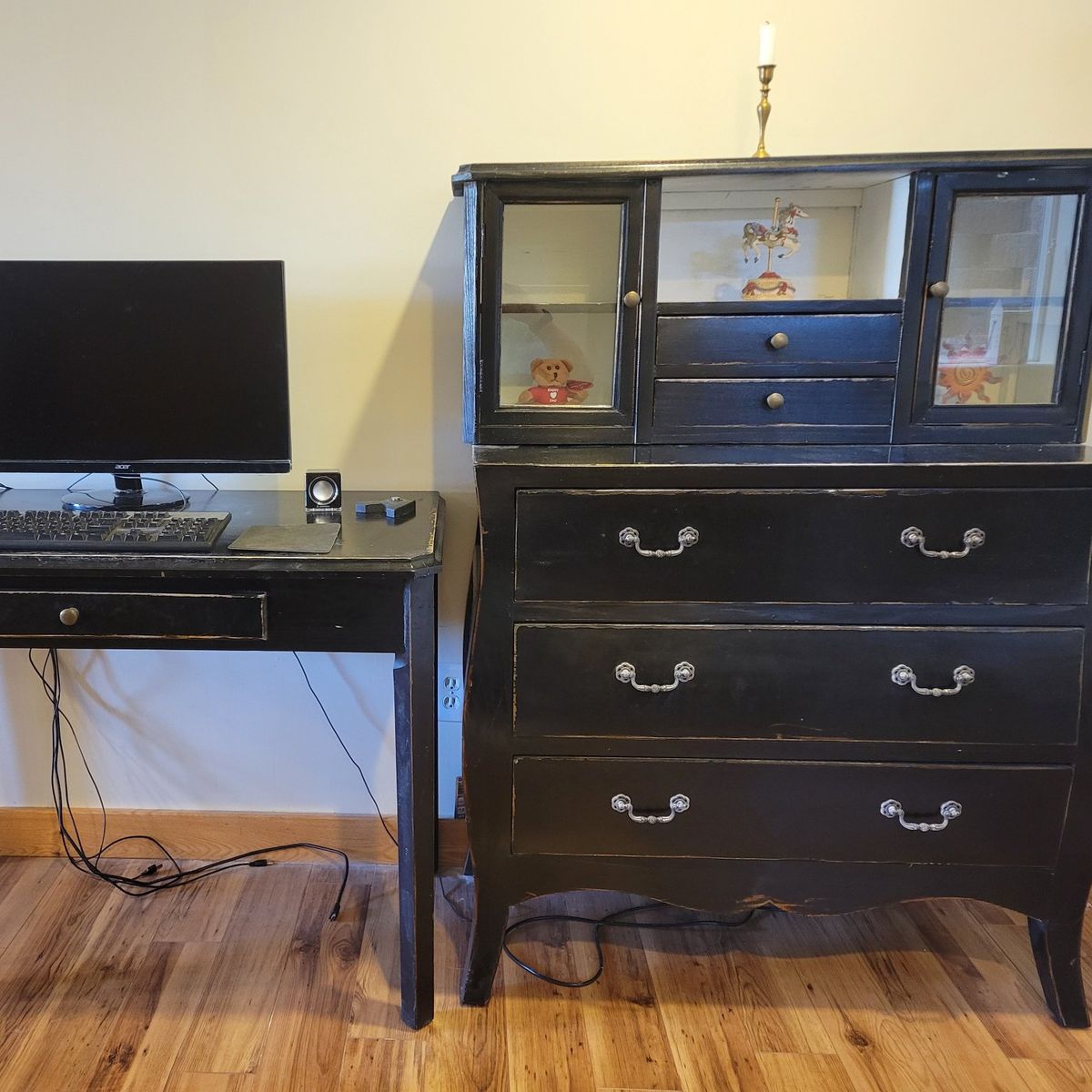 Dresser and desk and cabinet