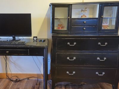 Dresser and desk and cabinet