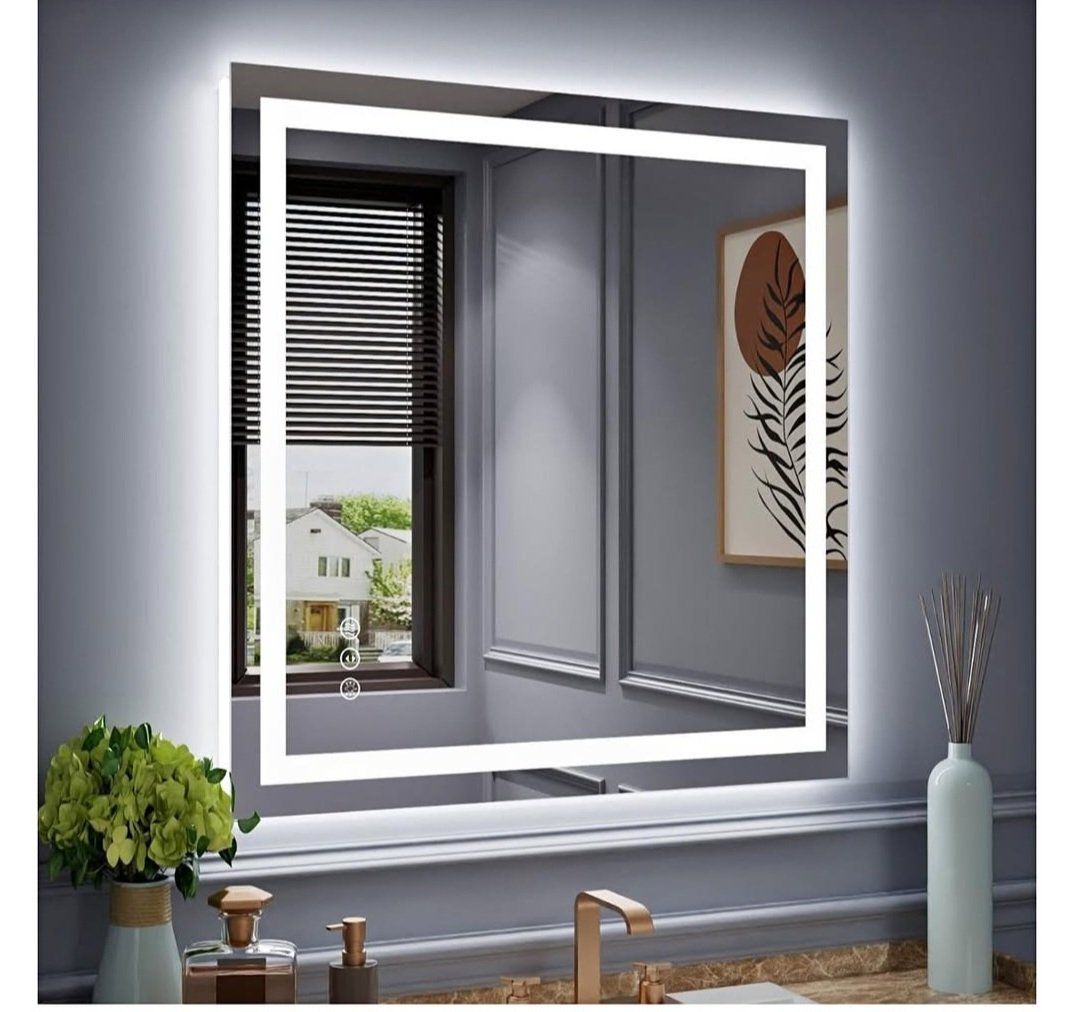 Amorho LED Mirror for Bathroom 40"X38" with Front Light and Backlit, Stepless Dimmable, Anti-Fog, Shatter-Proof, Memory, 3 Color