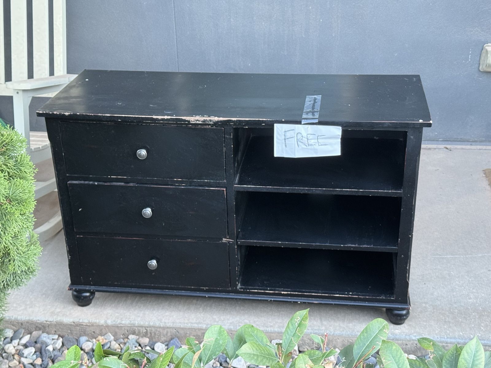 Black Wooden TV Stand Media Console with Drawers and Open Shelves