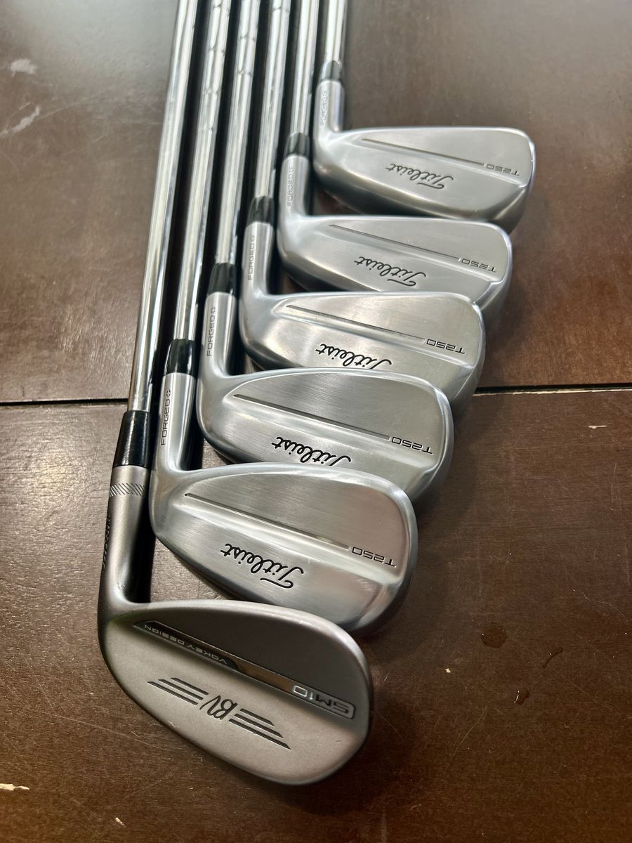 2025 Titleist T250 5-9 irons, RH w/ x-stiff KBS TOUR shafts, (PW) Vokey SM10 46*, Black Dynamic Gold wedge flex
