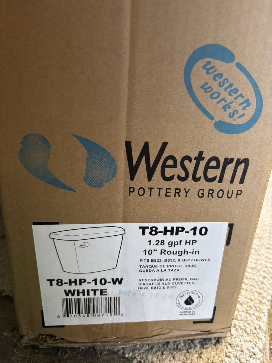 Western Pottery Group Toilet Tank T8-HP-10-W White 1.28 GPF 10" Rough-In